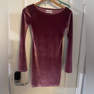 Urban Outfitters Velvet Long Sleeve Dress in Burgundy